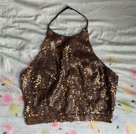 Gold Sequin Halter Top Womens Fashion Tops Sleeveless On Carousell
