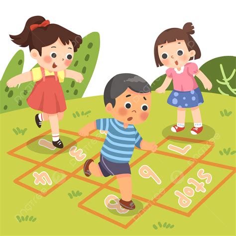Playing Together Hd Transparent Kids Playing Hopscotch Together