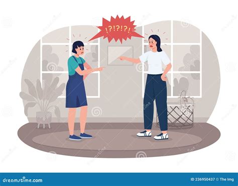 Parent And Teen Fight 2d Vector Isolated Illustration Stock Vector