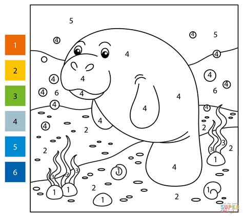 Manatee Color by Number | Free Printable Coloring Pages