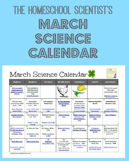 March Science Calendar The Homeschool Scientist