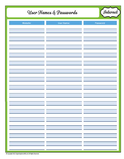 7 Best Images Of Printable Password List Template Free Printable