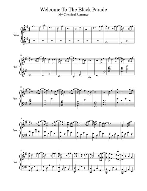 Welcome To The Black Parade Piano Sheet Music Parade Welcome Sheet