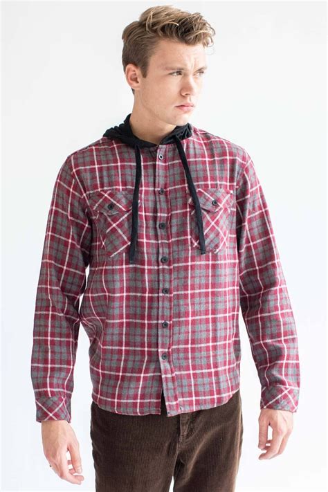 Red Plaid Hooded Flannel Shirt Ragstock Hooded Flannel Shirts