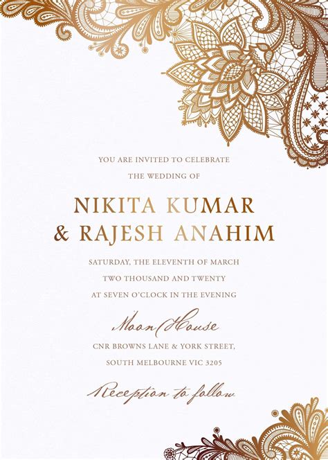 Tirumana Henna Flat Foil Wedding Invitations Indian Wedding
