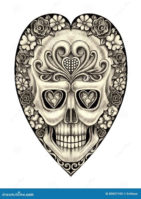 Art Skull Heart Tattoo Stock Illustration Illustration Of Heart