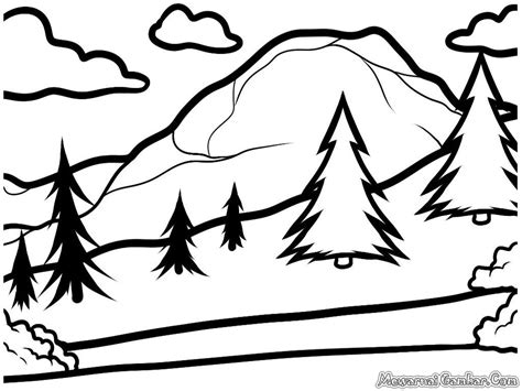 Gambar Mewarnai Pemandangan Alam Pegunungan Sketch Co