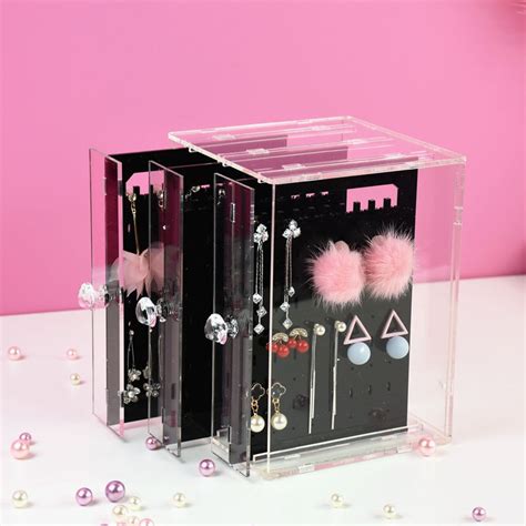 Acrylic Jewelry Storage Box Earrings Display Stand Transparent