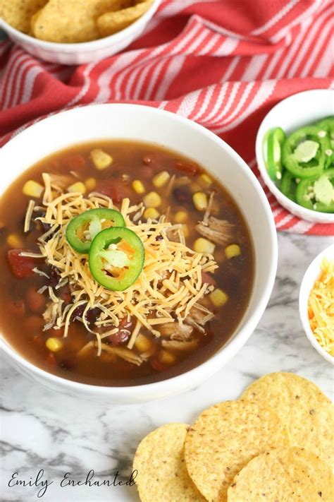 We like ours with cheddar turn crock pot on low for at least 7 hours. Crock Pot Chicken Taco Soup, Slow Cooker Chicken Soup | #soup #crockpot #slowcooker #easyd ...