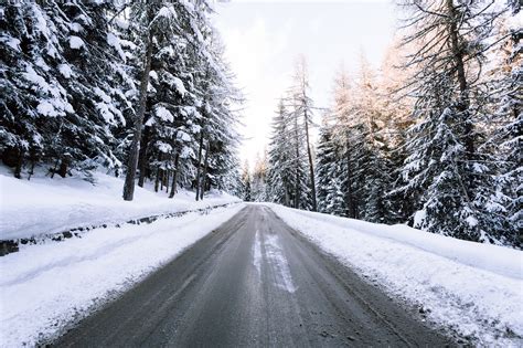 Gray Concrete Road Path With Snow Under White Sky Hd Wallpaper