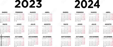 Calendario 2023 2024 Español Semana Comienza El Lunes Stock