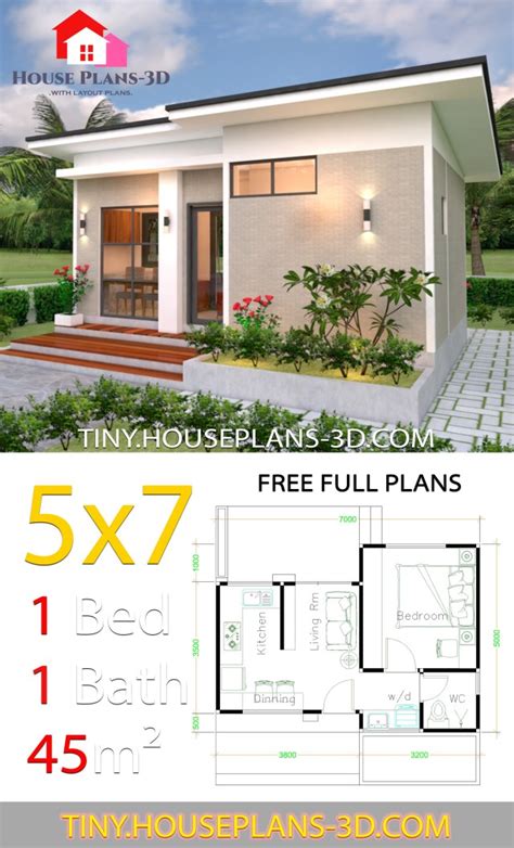 Small House Design Plans 5x7 With One Bedroom Shed Roof