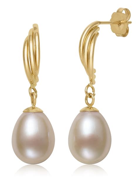 K Yellow Gold Cultured White Freshwater Pearl Drop Earrings Walmart Com
