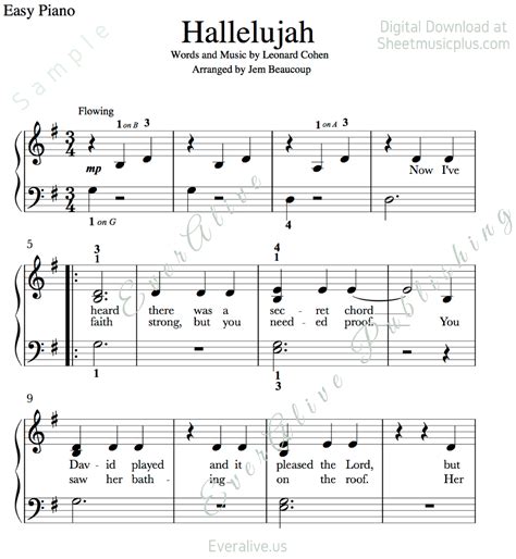 Hallelujah Piano Sheet Music Free Printable Free Printable