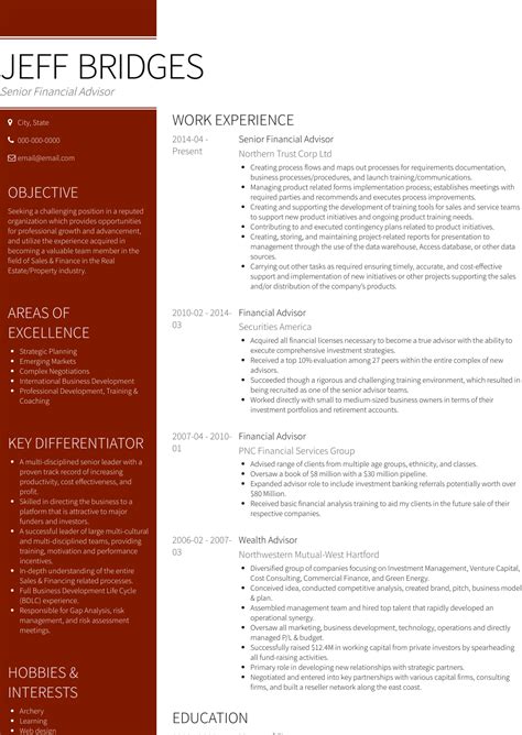 Our resume examples are written by certified resume writers and is a great representation of what hiring managers are looking for in a financial advisor resume. Financial Advisor - Resume Samples and Templates | VisualCV