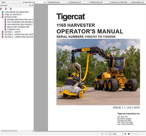 Tigercat 1165 Harvester 11650101 11650500 Operator S Service Manual