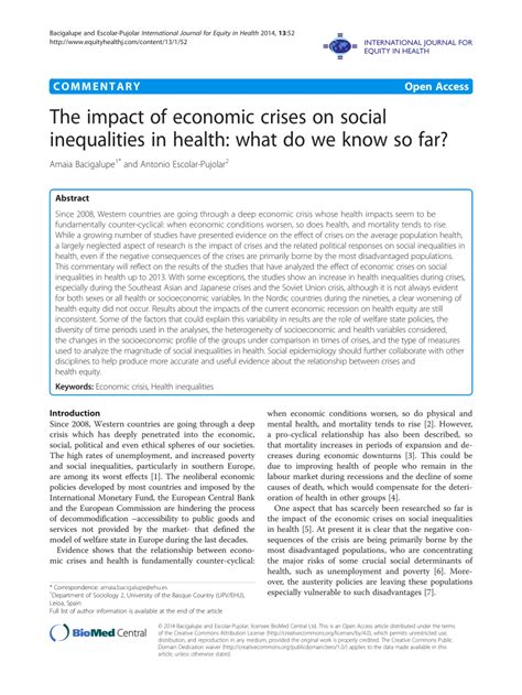 Pdf The Impact Of Economic Crises On Social Inequalities In Health