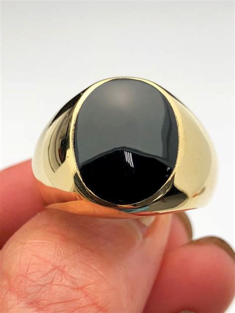 Mens 14k Yellow Gold Oval Black Onyx Ring Size 10 11 Grams Ebay