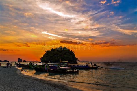Sunrise Longtail Boats Krabi Thailand Stock Image Image Of Blue