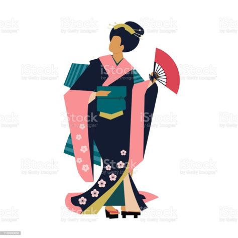 Woman Wearing Traditional Japanese Clothes Geisha Costume Kimono Flower