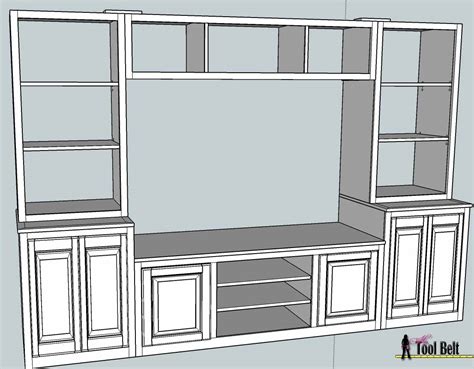 This black entertainment center is made out of pine and birch wood, and it features two bookcase towers. Entertainment Center (PB media center plan) Bookshelves