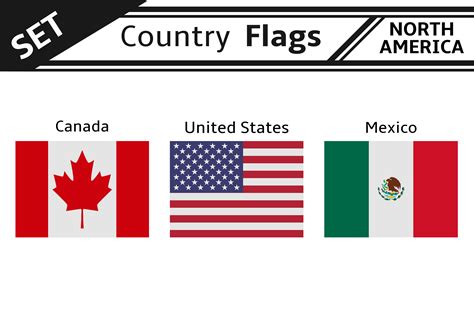 Set Countries Flags North America Photoshop Graphics Creative Market