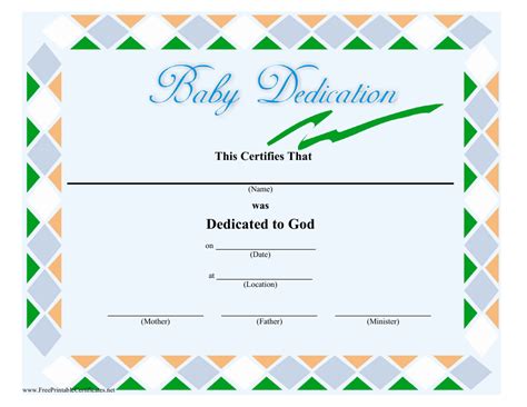 Baby Dedication Certificate Template Green Grey Beige Download