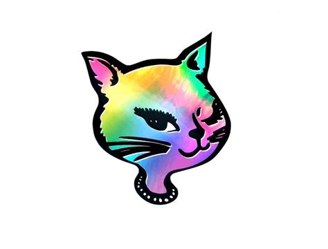 Retro Holographic Rainbow Winking Cat Stickers 90s Winking Etsy