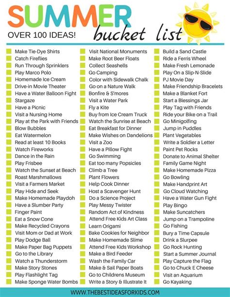 100 Fun And Simple Ideas For A Summer Bucket List For Kids Summer Fun