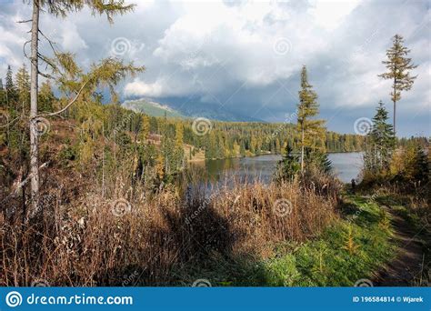 Nature Mountain Scene With Beautiful Lake In Slovakia Tatra Strbske