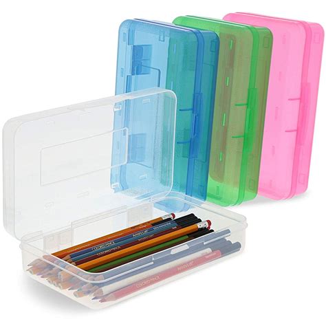 4 Pack Clear Pencil Cases With Snap Close Lid For Kids Stationery Box