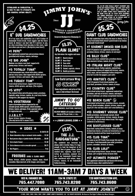 Jimmy Johns Jimmy Johns Jimmy John Menu Outrageous Ideas