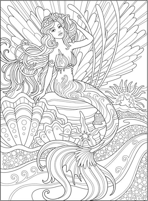 Mermaid On The Shells Magnificent Mermaid Coloring Book Marjorie Sarnat