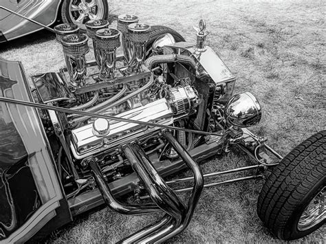 V8 Chevy Engine In T Bucket Ford Hot Rod Bw Photograph By Dk Digital