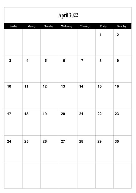 Free Printable April Calendar 2022 A4 Size Template