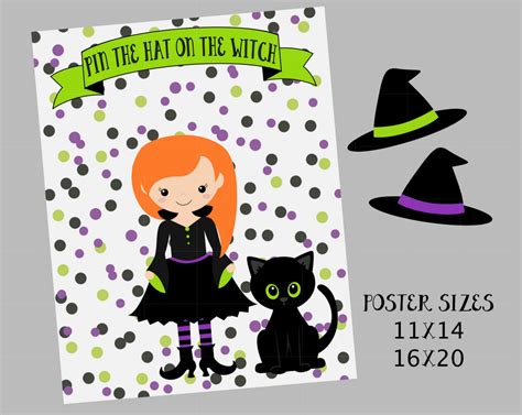 Pin The Hat On The Witch Halloween Party Game Poster Sizes Etsy