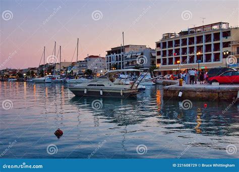 Small Boats In Zakynthos Harbour At Dusk Greece Editorial Stock Image