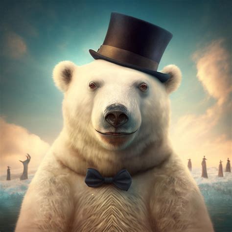 Premium Ai Image A Polar Bear Wearing A Top Hat And A Bow Tie