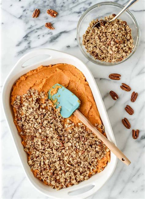 Healthy Sweet Potato Casserole With Pecan Oat Topping