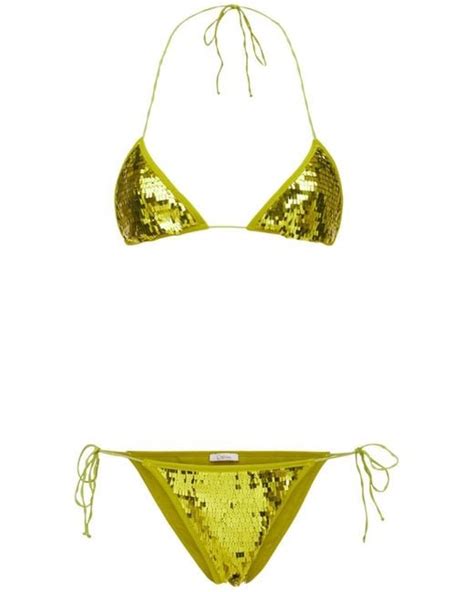 Oséree Sequined Microkini Bikini Set In Lime Green Green Lyst