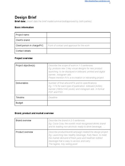 Design Brief Basic Template Pdf