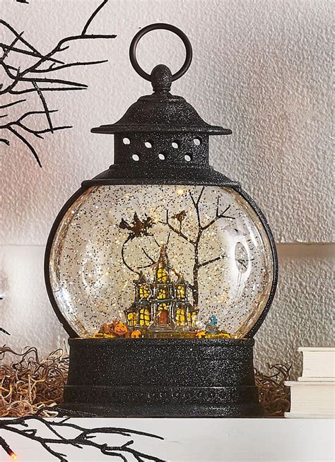 10 Inch Glitter Halloween Lighted Water Lantern Haunted House With Swi