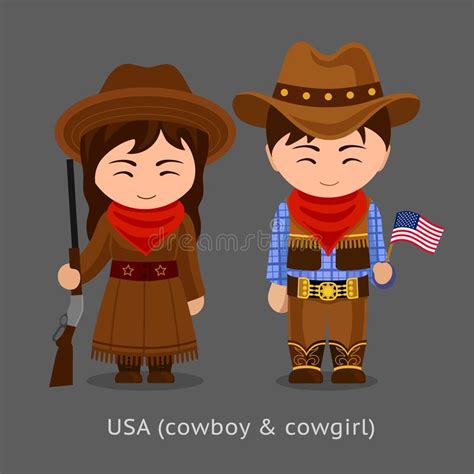 Cow Girl Ou Cowboy Ouest Sauvage Illustration Pour Les Enfants