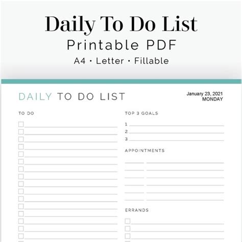 Daily To Do List 2 Versions Fillable Printable PDF Etsy