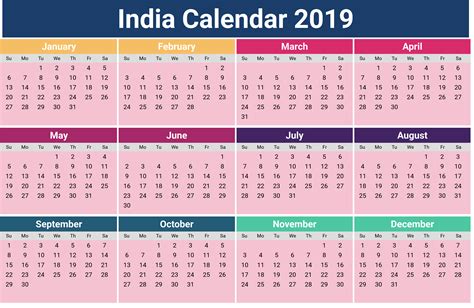India Calendar 2019 With Holidays