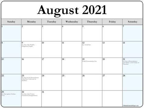 It's time for all this and more when you book one of our holiday deals for august 2021. August 2021 with holidays calendar