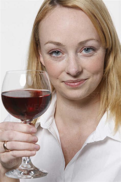Young Woman Drinking Red Wine Portrait Stock Photo