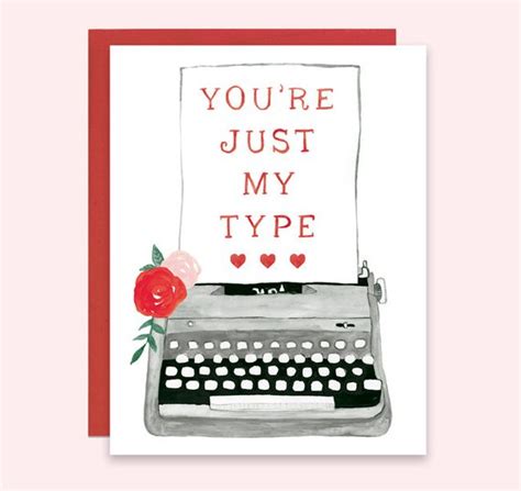 Typewriter Valentines Card Cute Valentines Card Watercolor Valentine