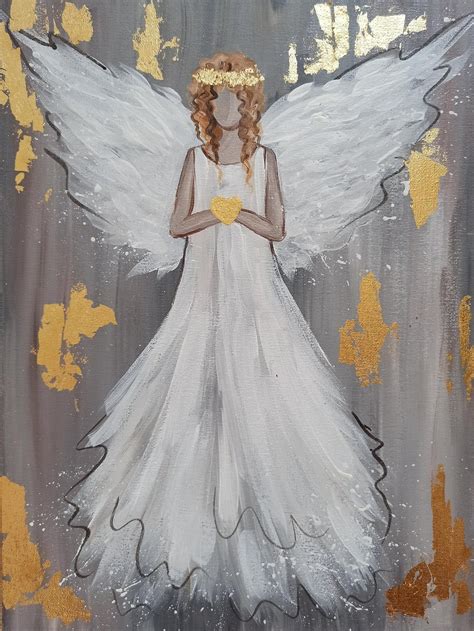 Art Gold Angel Painting Canvas Art Acrylic Painting Art Etsy Angel