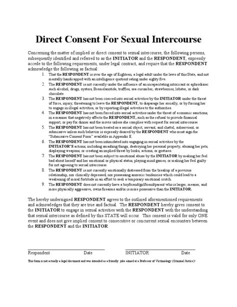 Sexual Consent Form Consent Human Sexual Activity